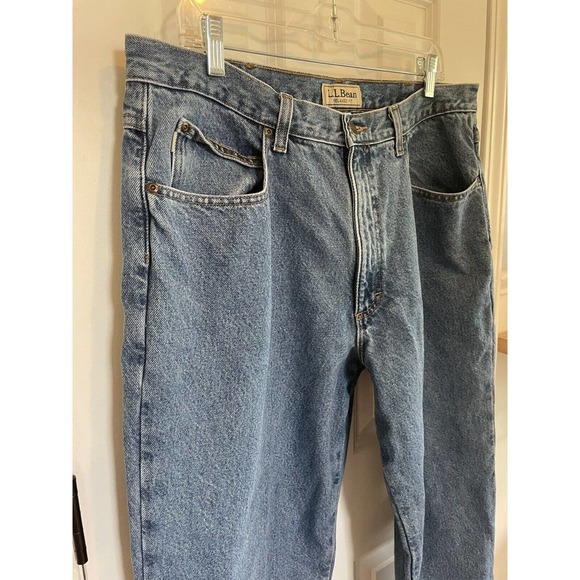 LL Bean Jeans Mens 37x30 Blue Denim Relaxed Fit Flannel Lined Medium Wash Pants - Picture 4 of 11